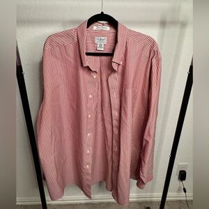 L.L. Bean Men's Red and White Striped Button Down Shirt